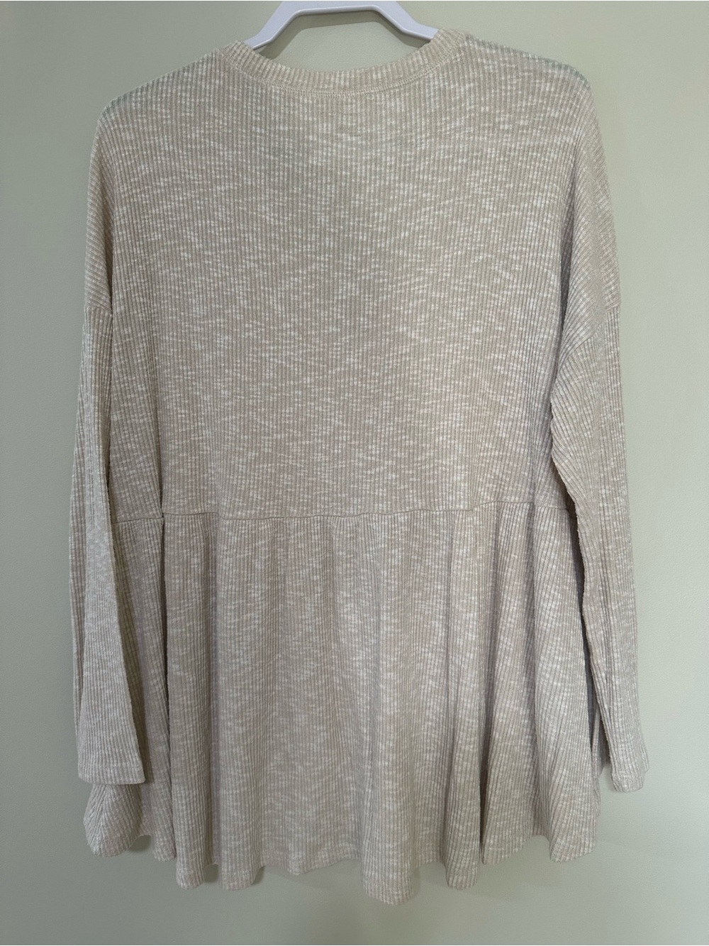 American Eagle Outfitters Beige Cream Ribbed V-Neck Henley Tunic - Picture 6 of 6